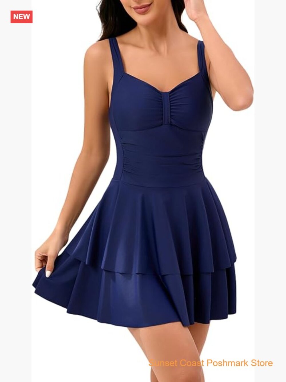 Women's One Piece Swimsuit with Skirt Ruched Ruffle Tummy Control Swim Dress